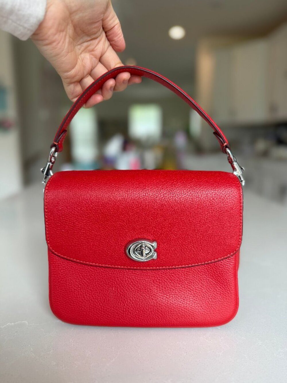 Coach Cassie 19 Crossbody Bag Red/Silver Pebbled Leather.